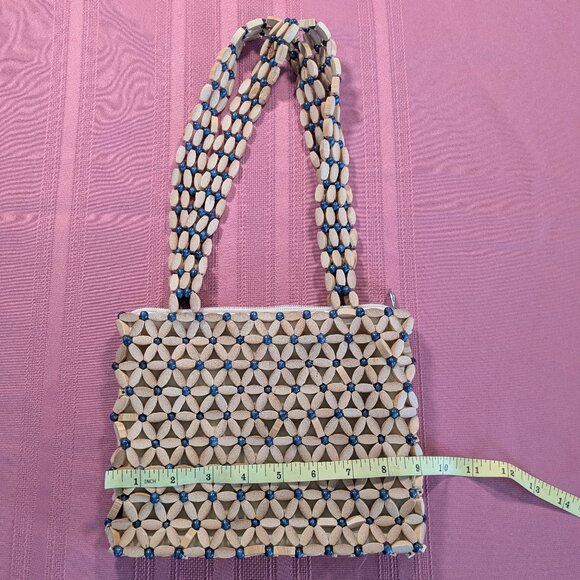 Artist Liang Quan Wooden Bead Flower Design Lined Zippered Purse - Picture 8 of 15